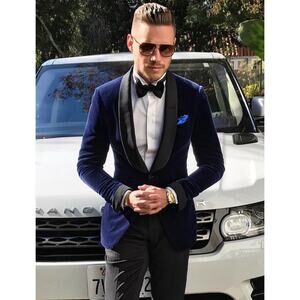 MUSIKA FRERE Custom For Musika Navy velvet dinner jacket Tuxedo Sz S Chest 38